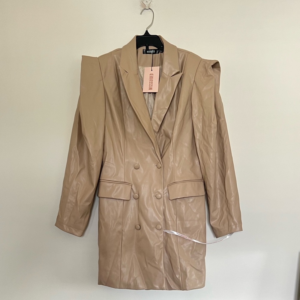 Never worn, tags, Misguided stone faux leather power shoulder blazer mini dress